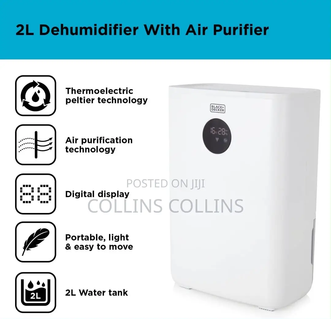 BLACK+DECKER 2L Dehumidifier With Air Purifier, White