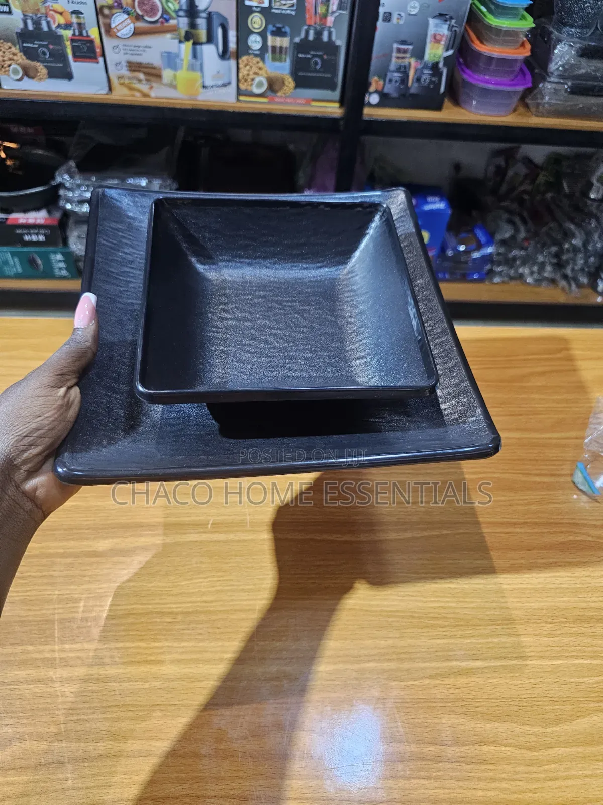 2pcs Black Square Unbreakable Dinner Set (1 Plate + 1 Bowl)