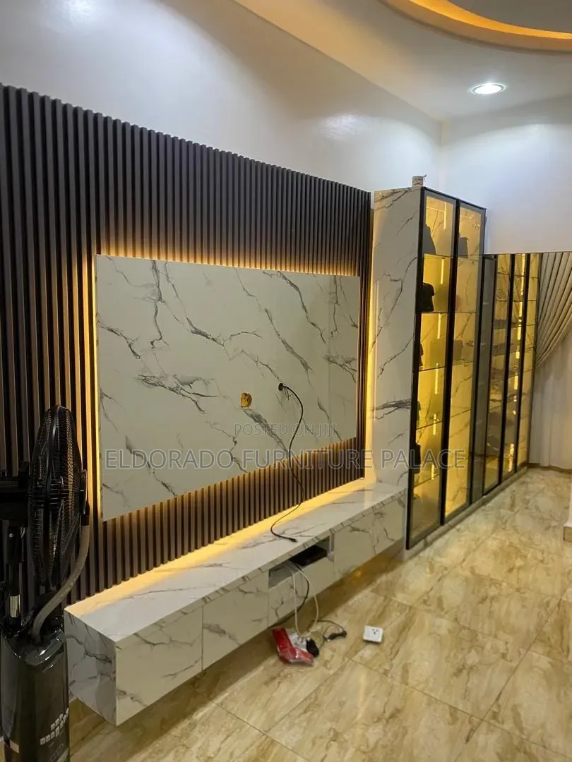 Television Console Stand With Side Shelves Profile Glass Door
