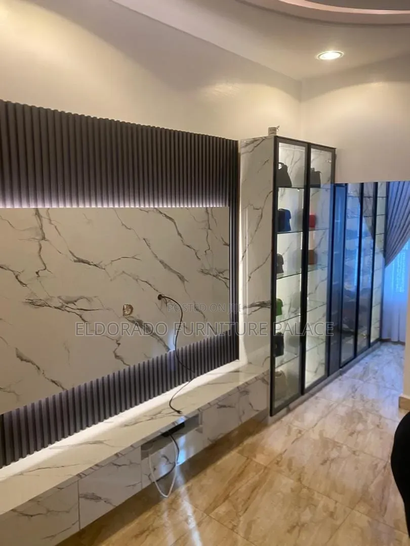Television Console Stand With Side Shelves Profile Glass Door