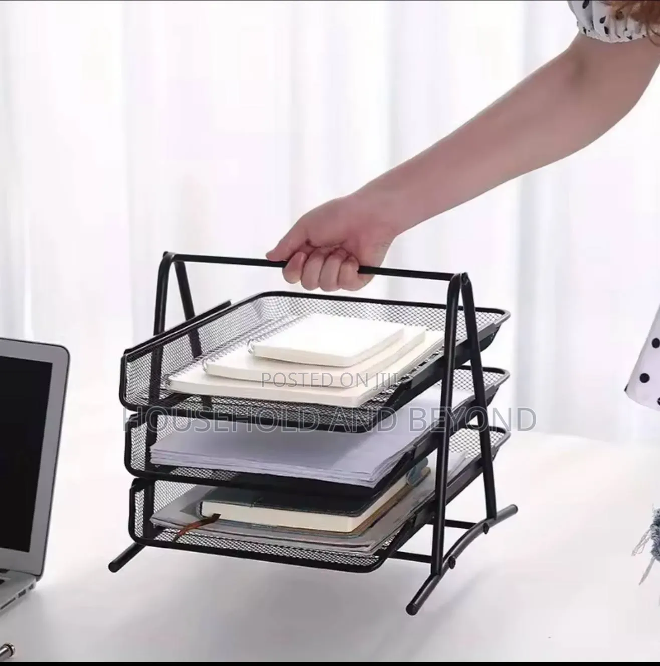 3-Tier Black Desk Organizer – Metal Desktop Document File Tray