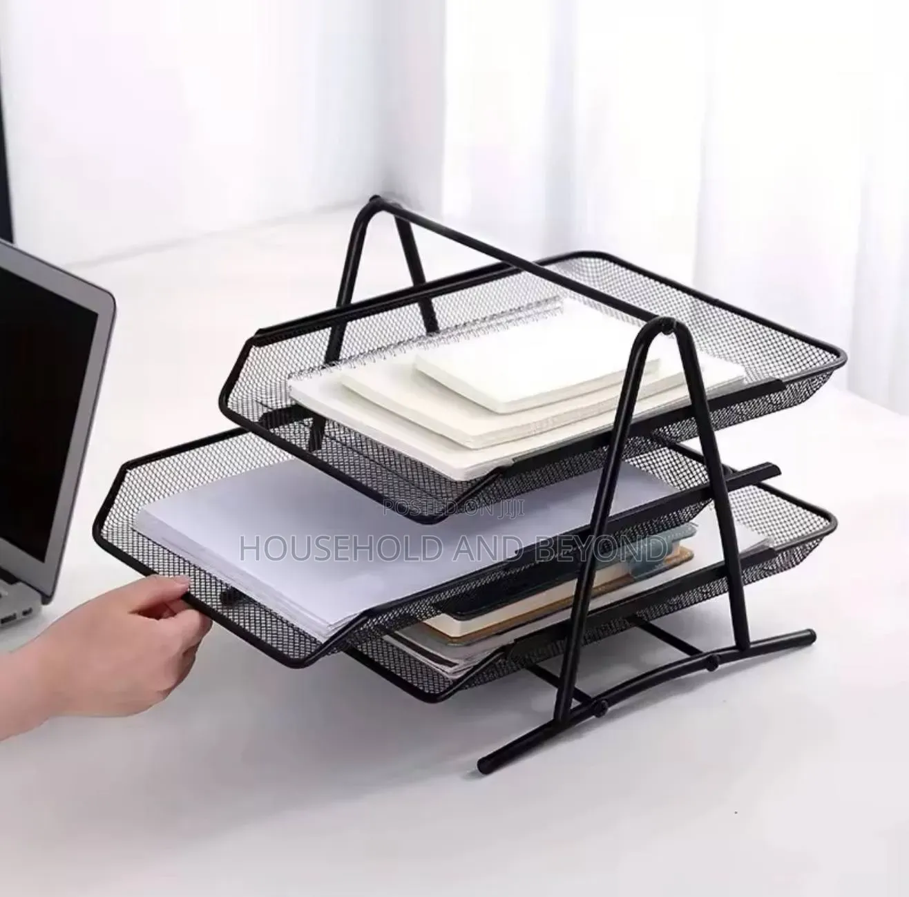 3-Tier Black Desk Organizer – Metal Desktop Document File Tray