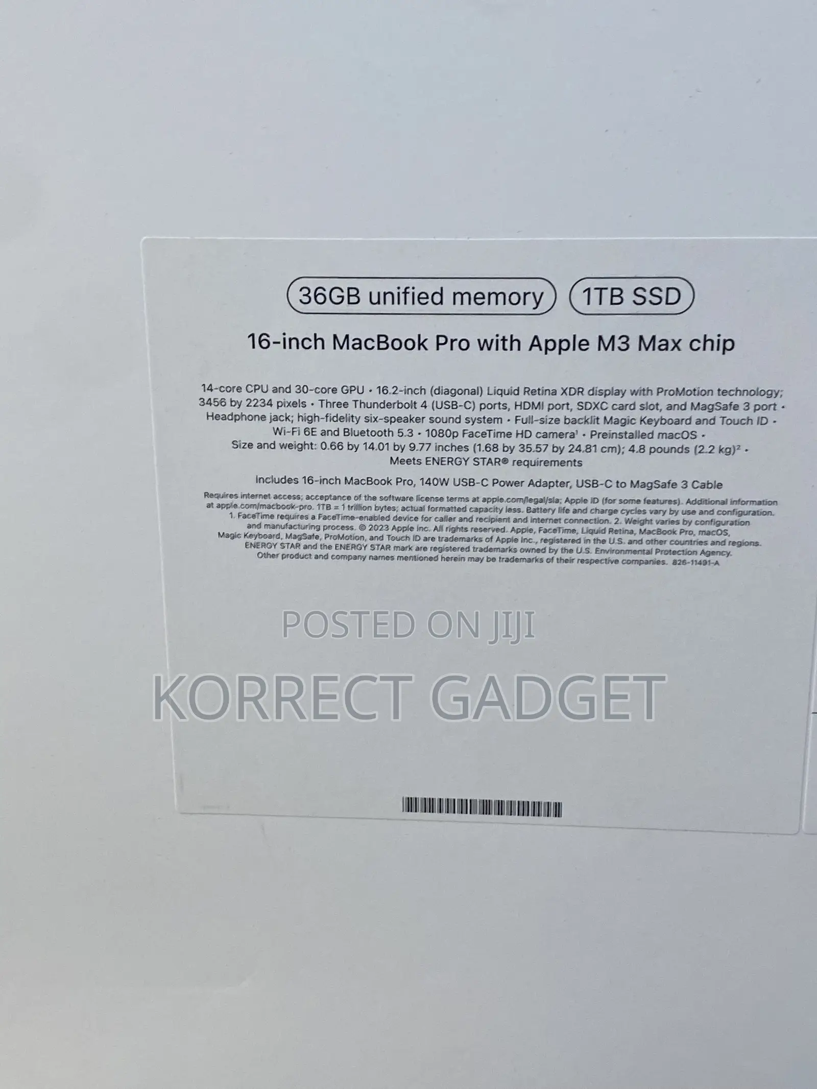 New Laptop Apple MacBook Pro 2023 M3 Max 36GB Apple M3 Max SSD 1T