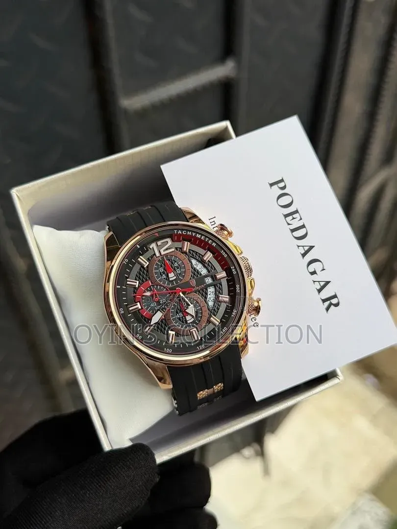 POEDAGAR Men’s Luxury Rubber Strap Chronograph Wristwatch