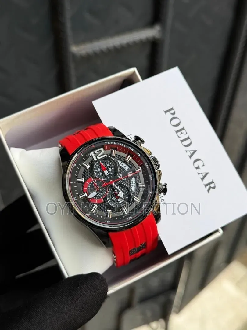 POEDAGAR Men’s Luxury Rubber Strap Chronograph Wristwatch