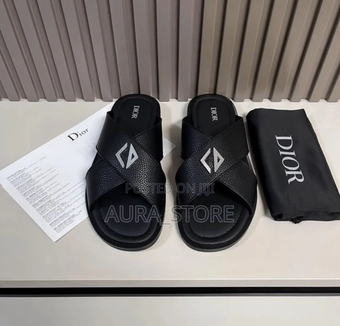 Dior Elias Cross-Strap Leather Slide