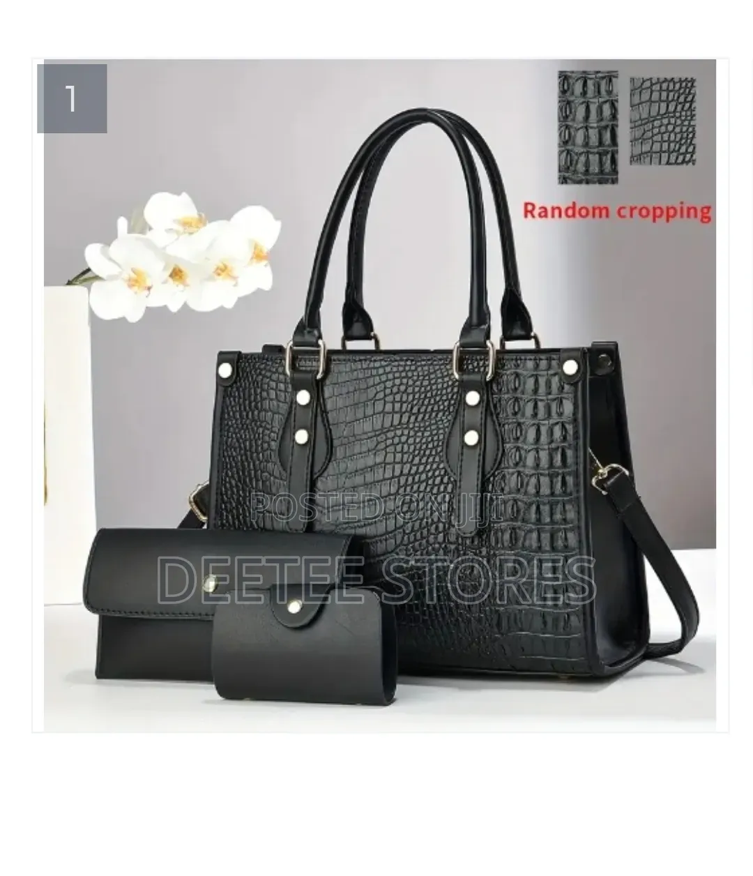3-in-1 Crocodile-Textured Handbag Set