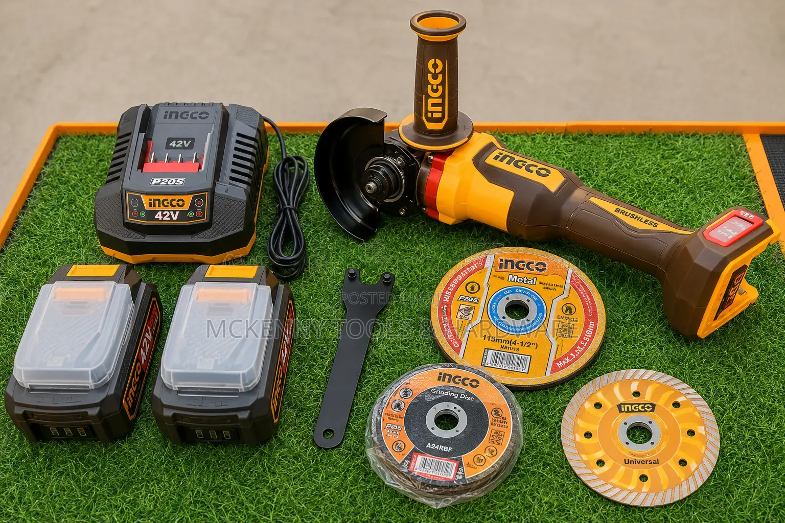 Ingco 42V Max Lithium-Ion Cordless Brushless Angle Grinder Kit