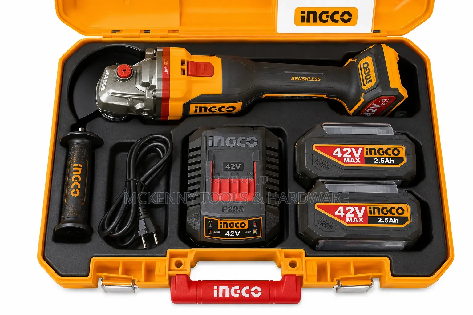 Ingco 42V Max Lithium-Ion Cordless Brushless Angle Grinder Kit