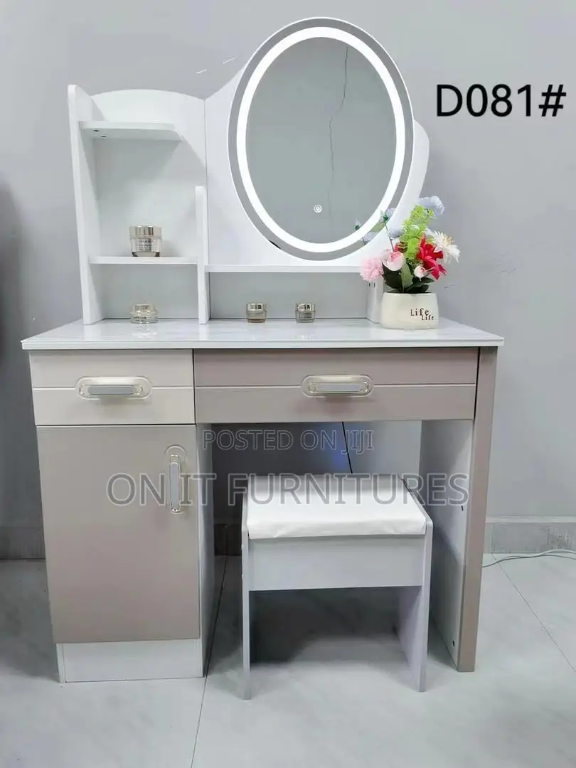 Modern Dressing Table With LED Mirror, Storage Cabinet Stool, Luxury