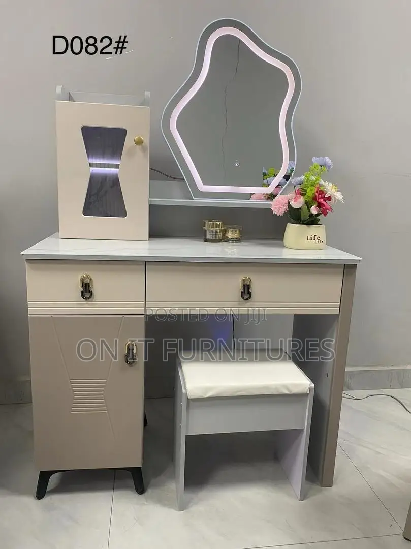 Modern Dressing Table With LED Mirror, Storage Cabinet Stool, Luxury