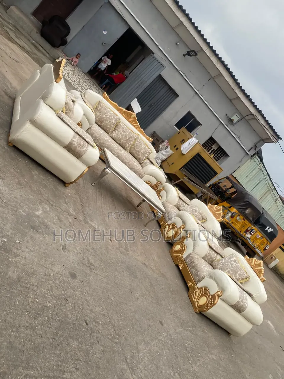 7 Seaters Royal Sofa Set With Throw Pillows and Marble Top Cent Table
