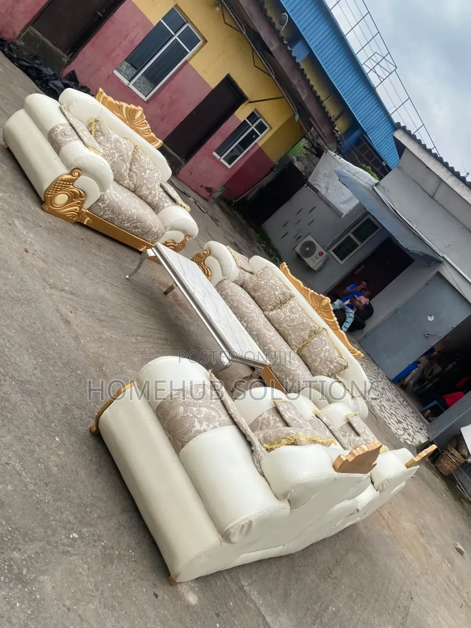 7 Seaters Royal Sofa Set With Throw Pillows and Marble Top Cent Table