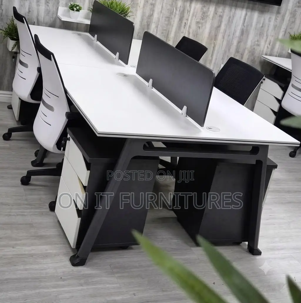 Modern 4-Seater Office Workstation Desk With Storage Drawers Privacy