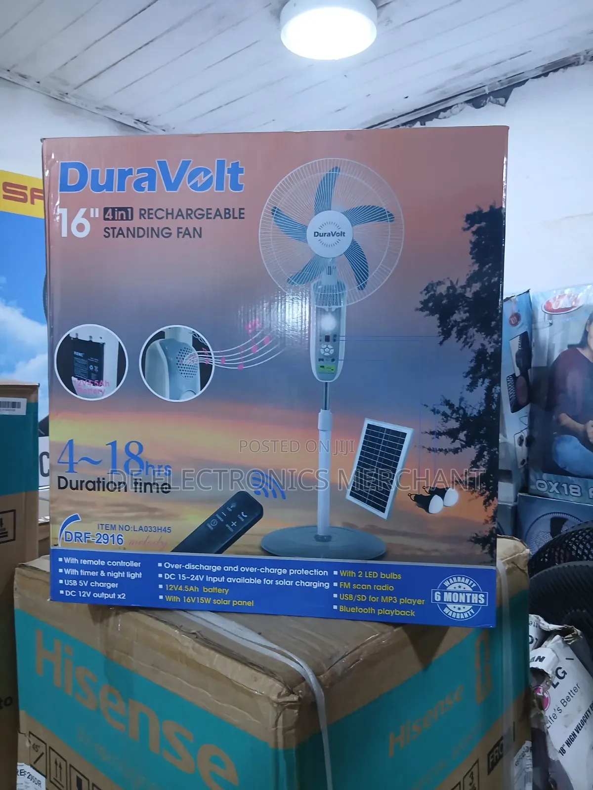 Duravolt 16 Inche 4 in 1 Solar Electric Rechargeable Standing Fan