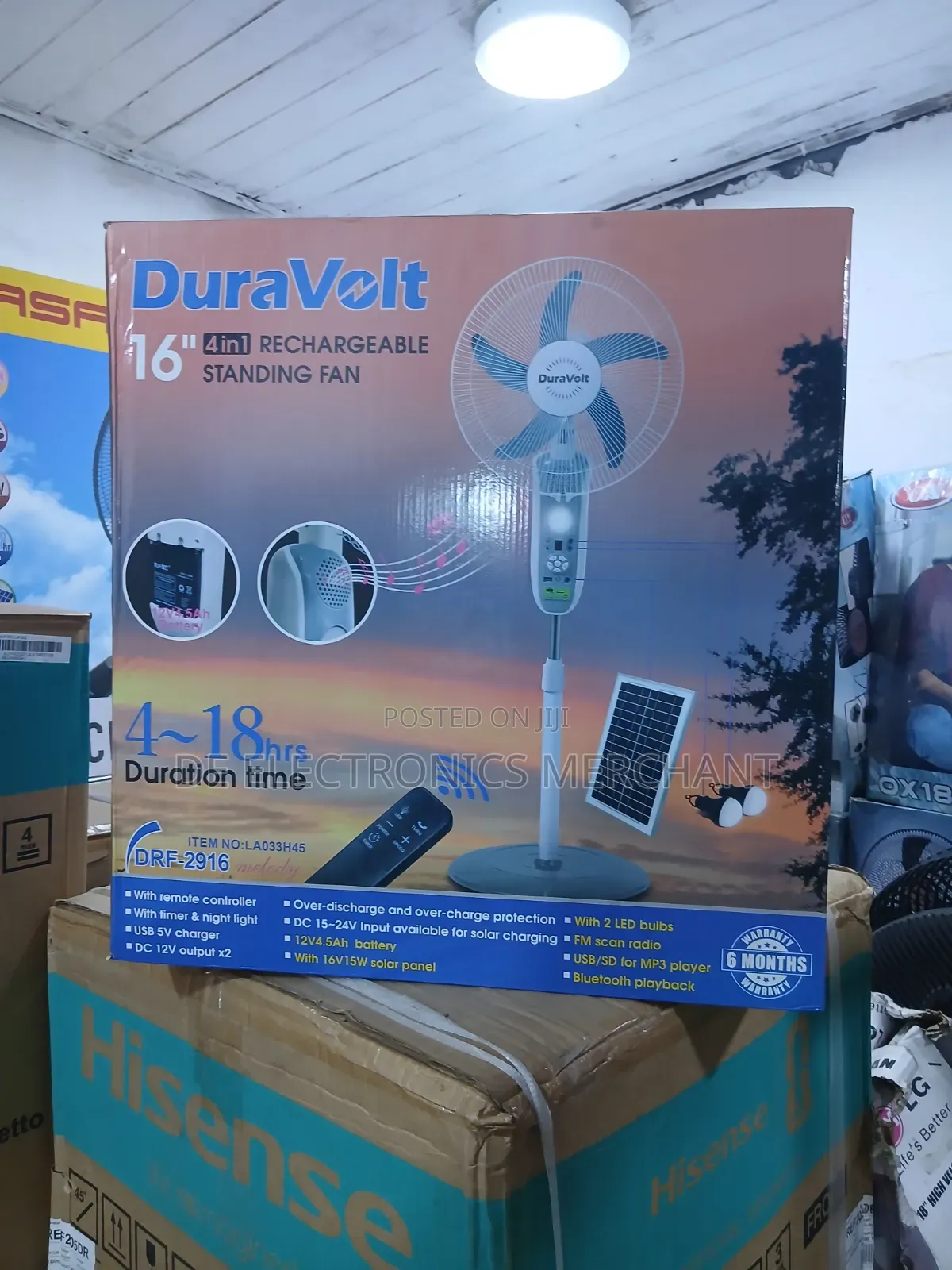 Duravolt 16 Inche 4 in 1 Solar Electric Rechargeable Standing Fan