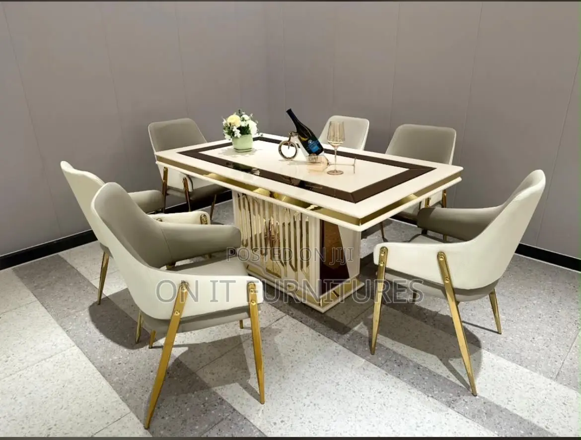 Luxury 6-Seater Marble Dining Table Setwith Velvet Chairs–Premium Gold