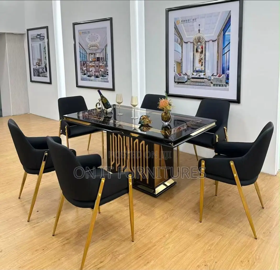 Luxury 6-Seater Marble Dining Table Setwith Velvet Chairs–Premium Gold
