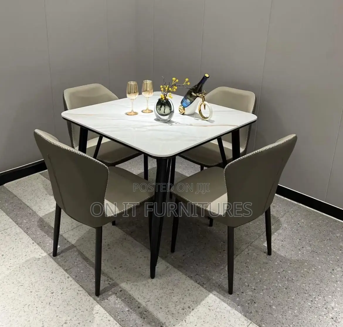 Modern 4-Seater Marble Dining Table Set With Upholstered Chairs