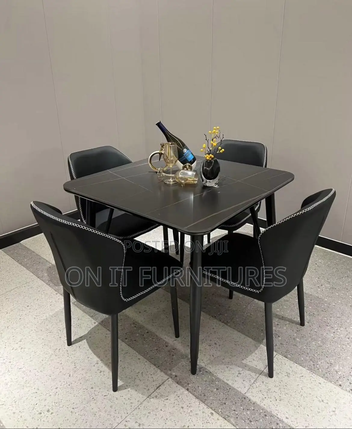 Modern 4-Seater Marble Dining Table Set With Upholstered Chairs