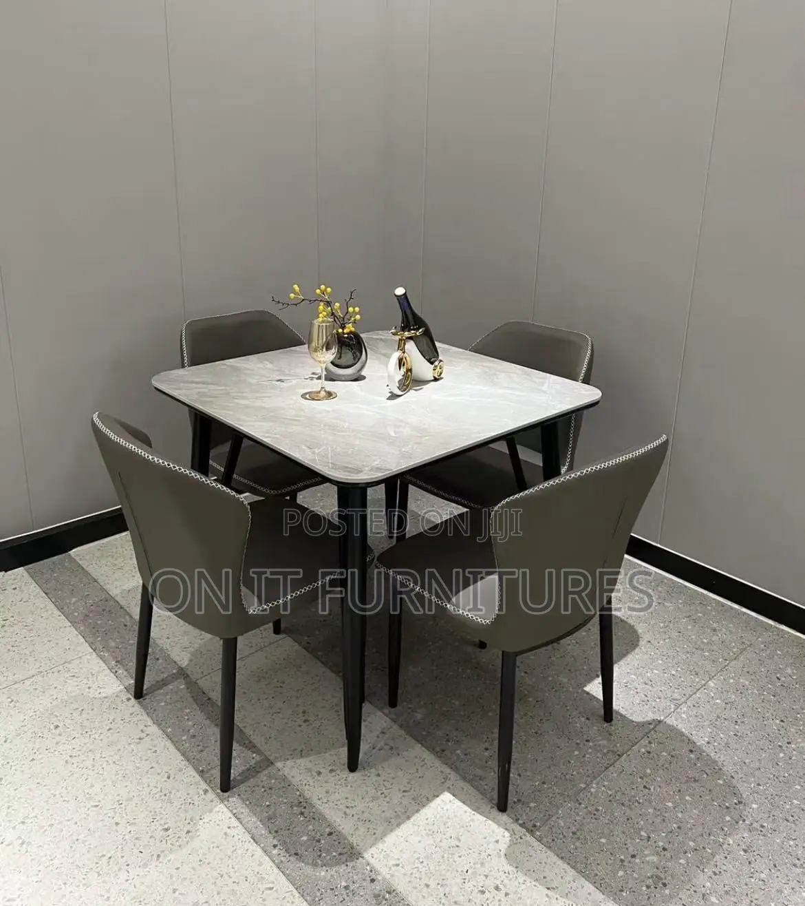 Modern 4-Seater Marble Dining Table Set With Upholstered Chairs