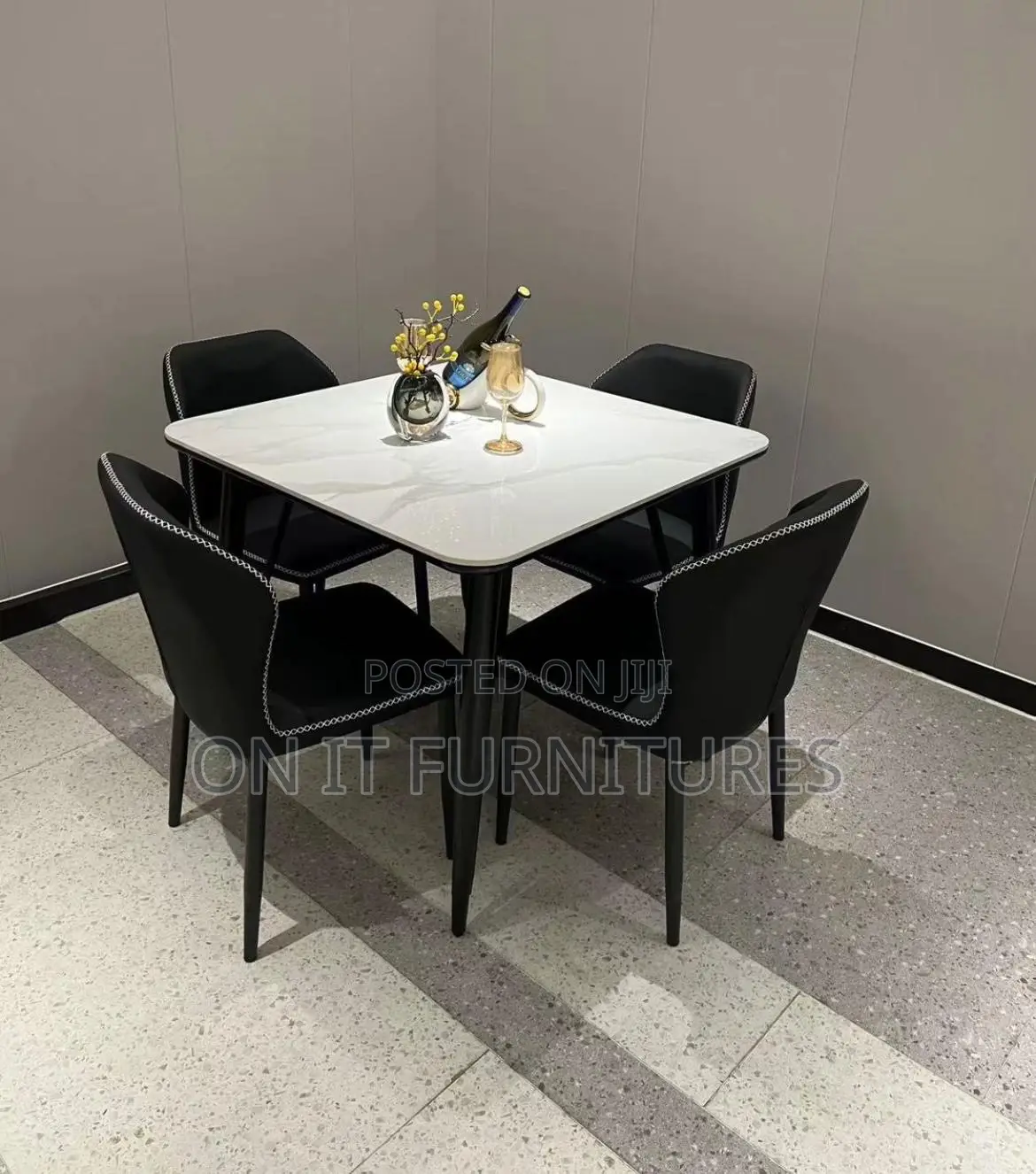 Modern 4-Seater Marble Dining Table Set With Upholstered Chairs