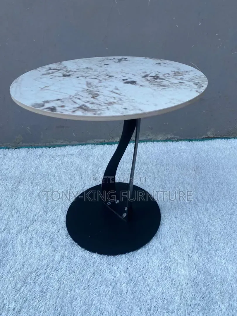 Imported Marble Sid Stool With Black Metal Leg