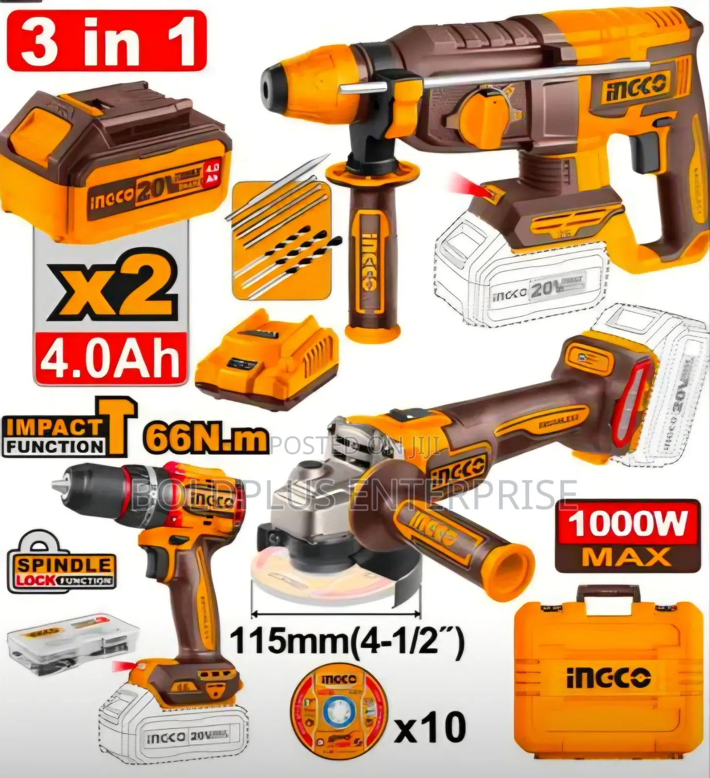 3 in 1 Ingco Rechagable Combo Kit Machine