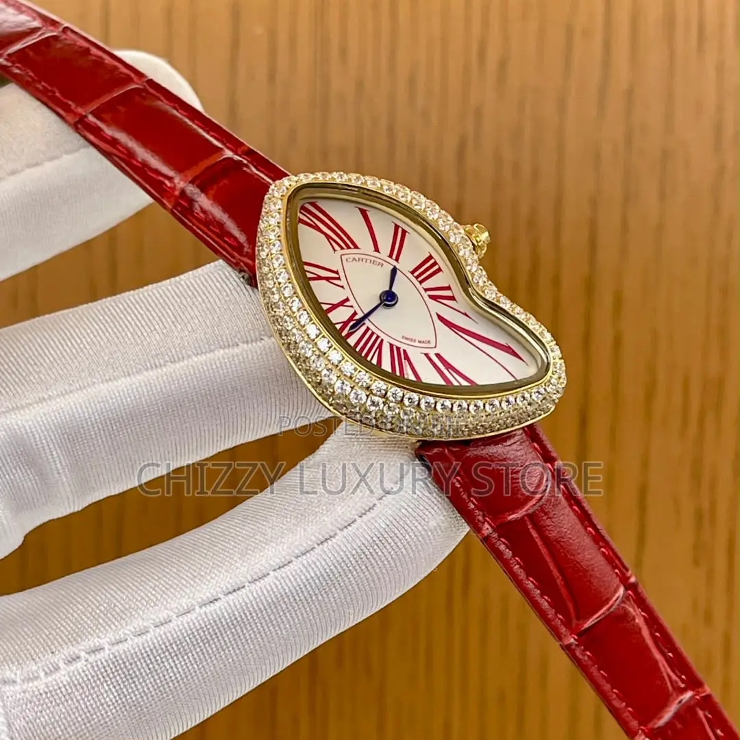 Cartier Quality Luxury Ladies Genuine Leather Iced Face Wristwatch