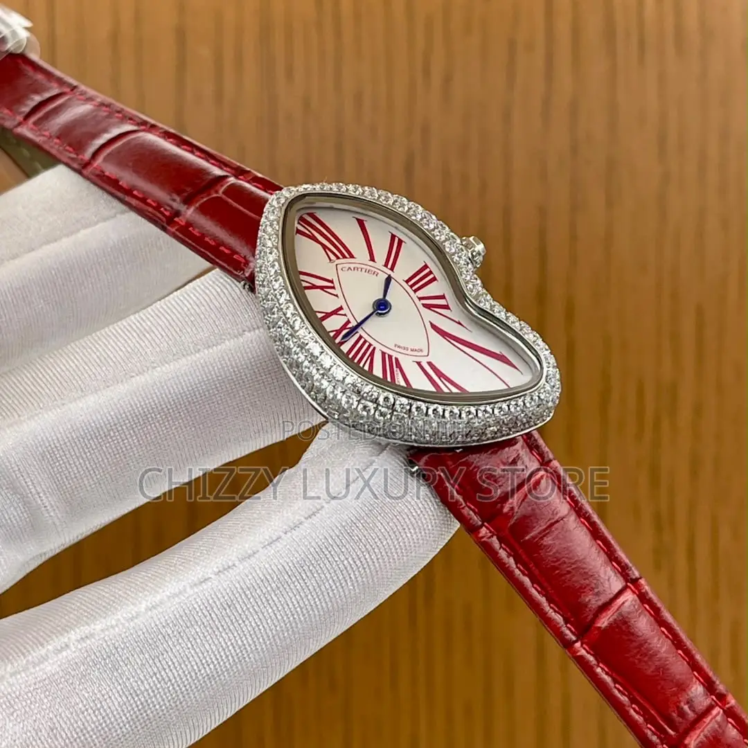 Cartier Quality Luxury Ladies Genuine Leather Iced Face Wristwatch