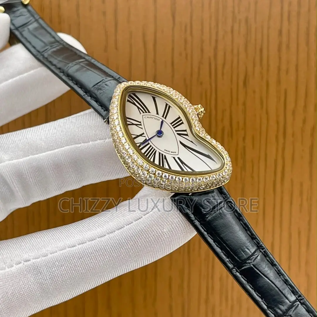 Cartier Quality Luxury Ladies Genuine Leather Iced Face Wristwatch