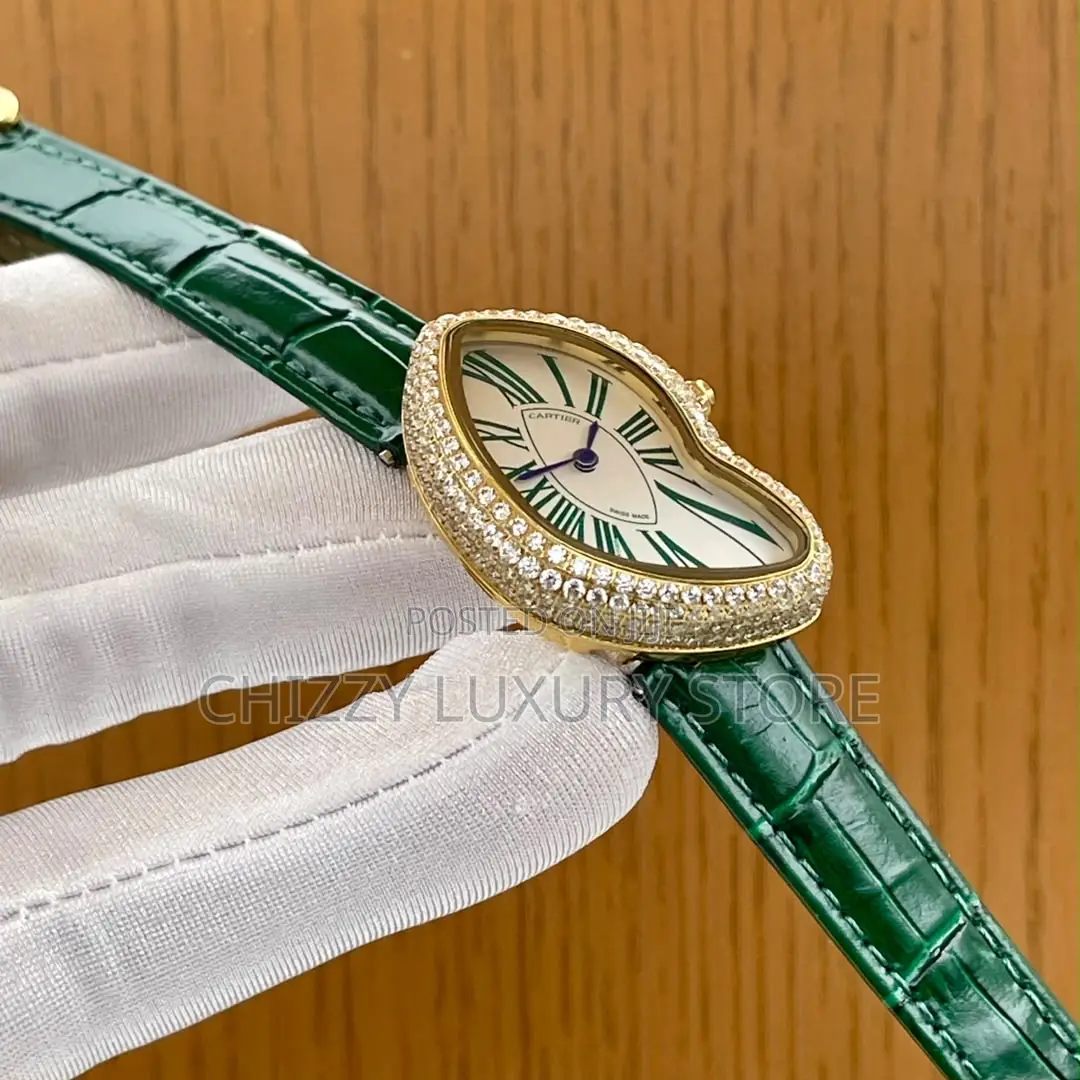 Cartier Quality Luxury Ladies Genuine Leather Iced Face Wristwatch