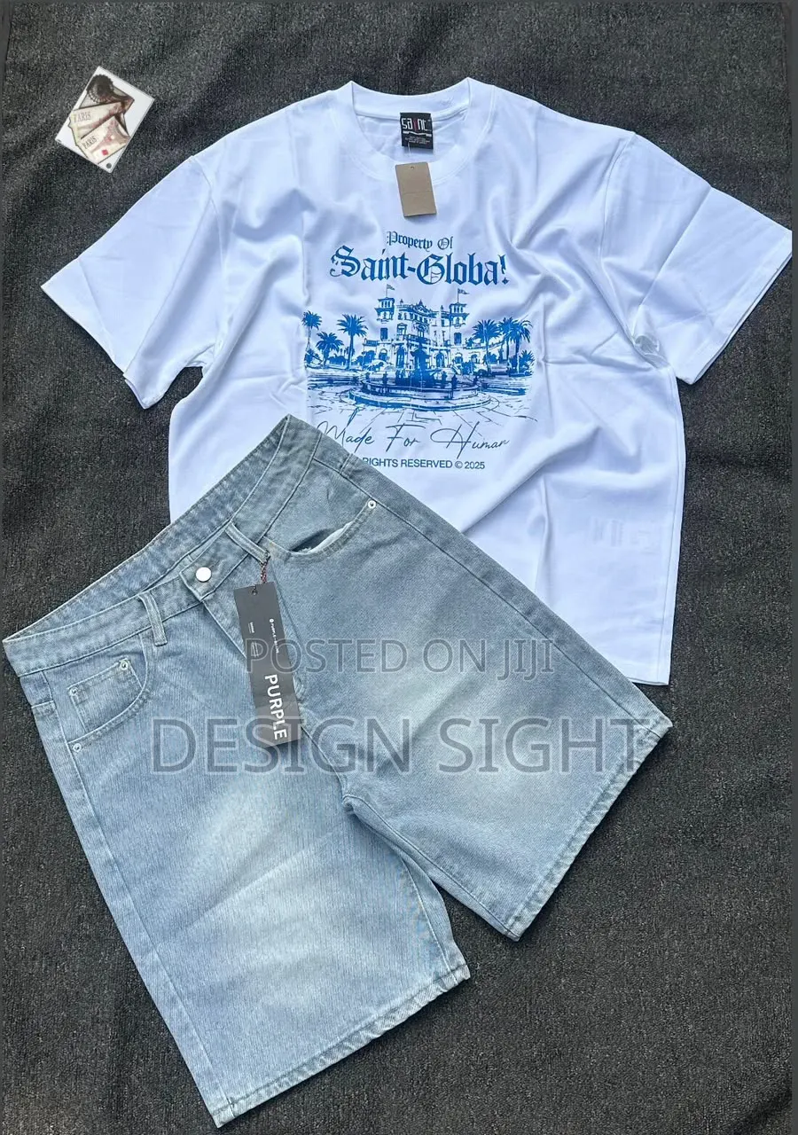 Urban Graphic T-Shirt Denim Shorts 2-Piece Outfit