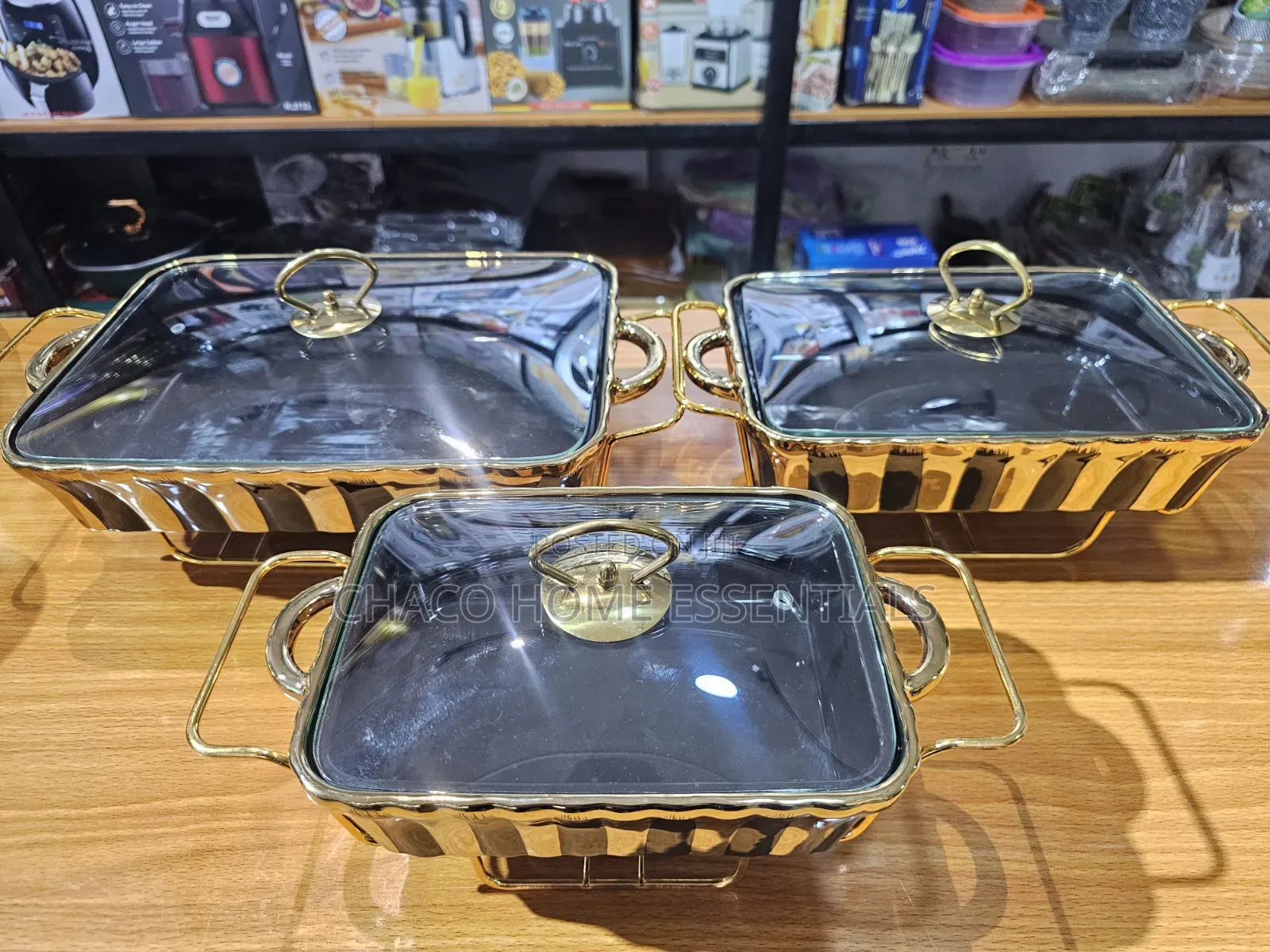 Striped Black Gold Ceramic Serving Dish Set