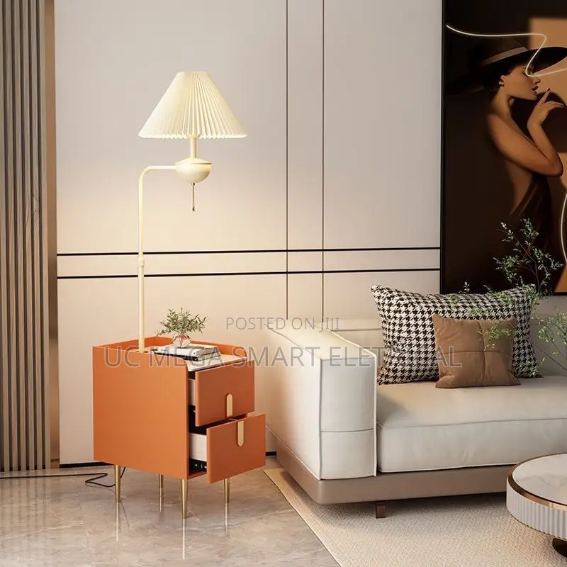 Bedside Table Integrated Table Lamp House Storage Locker Living Room