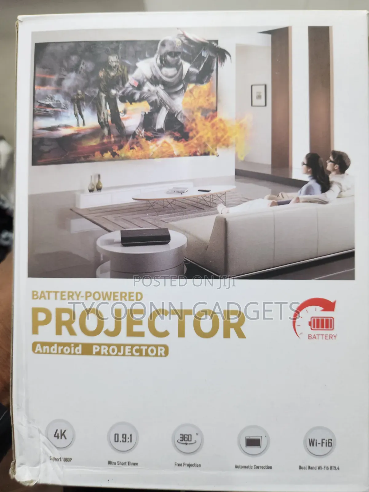 Rechargeable Smart Android Proiector Outdoor Movie Projector, Wifi6