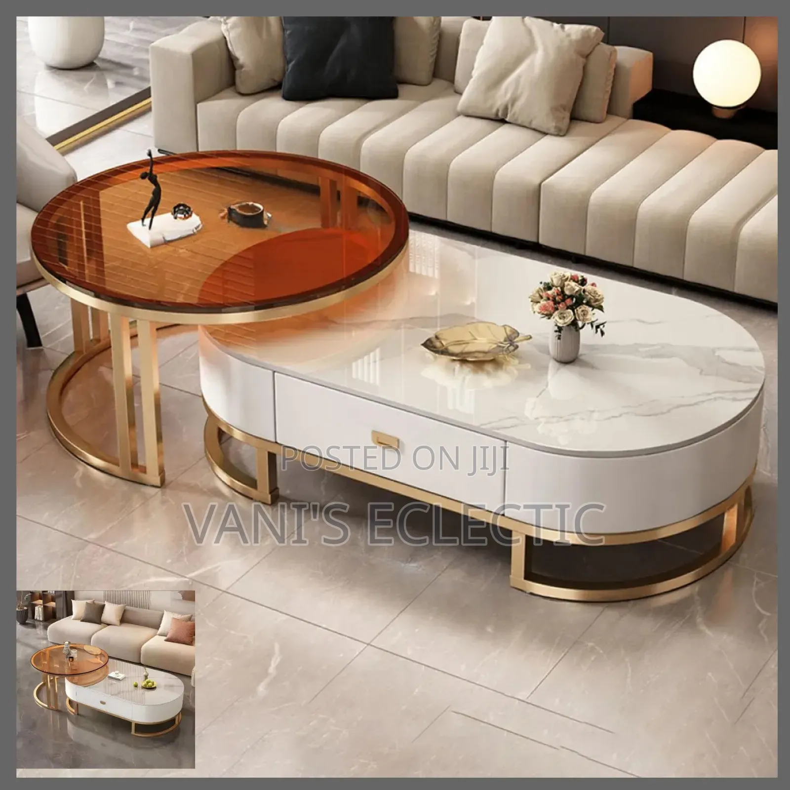 Luxury 2-in-1 Nesting Table Set(A+B Marble and Glass Luxury Table)