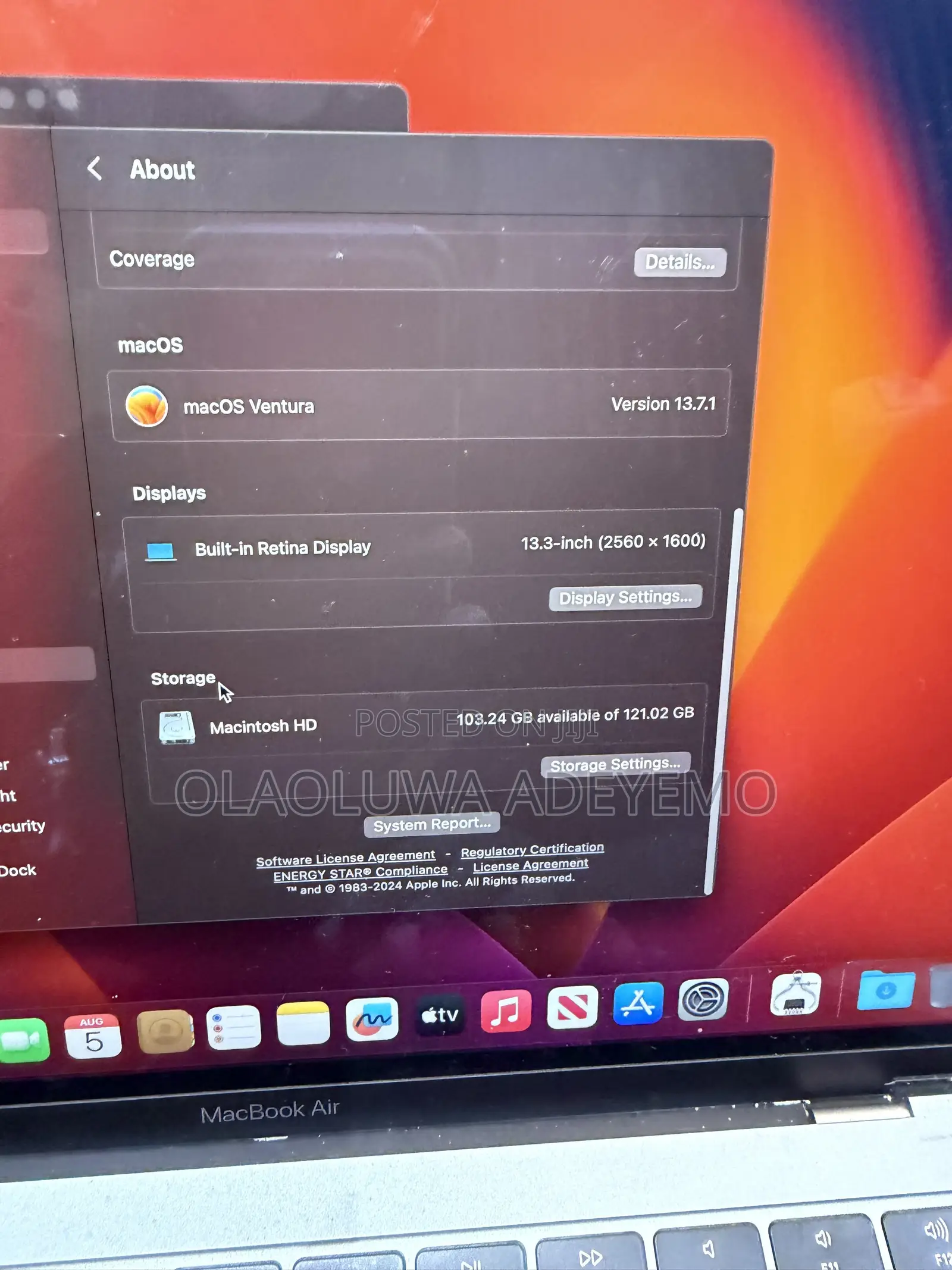 Laptop Apple MacBook Air 2018 8GB Intel Core i5 SSD 128GB