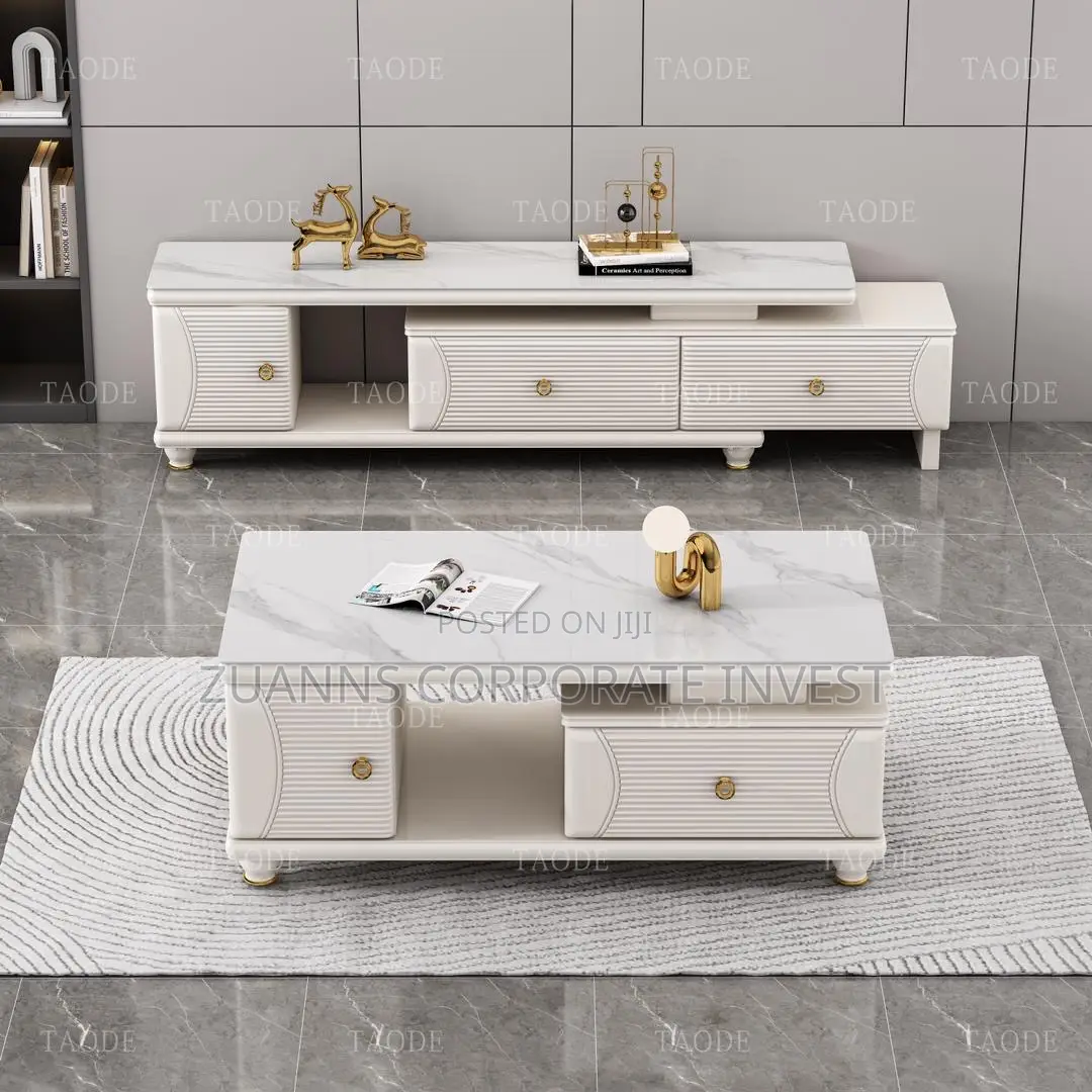 Modern Light Luxury Coffee Table / Center Table Set.white Gold