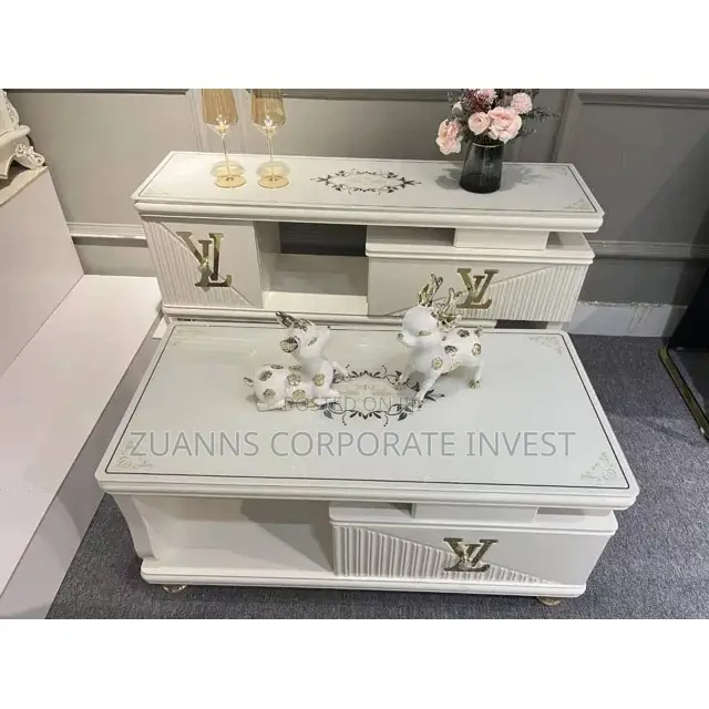 Modern Light Luxury Coffee Table / Center Table Set.white Gold