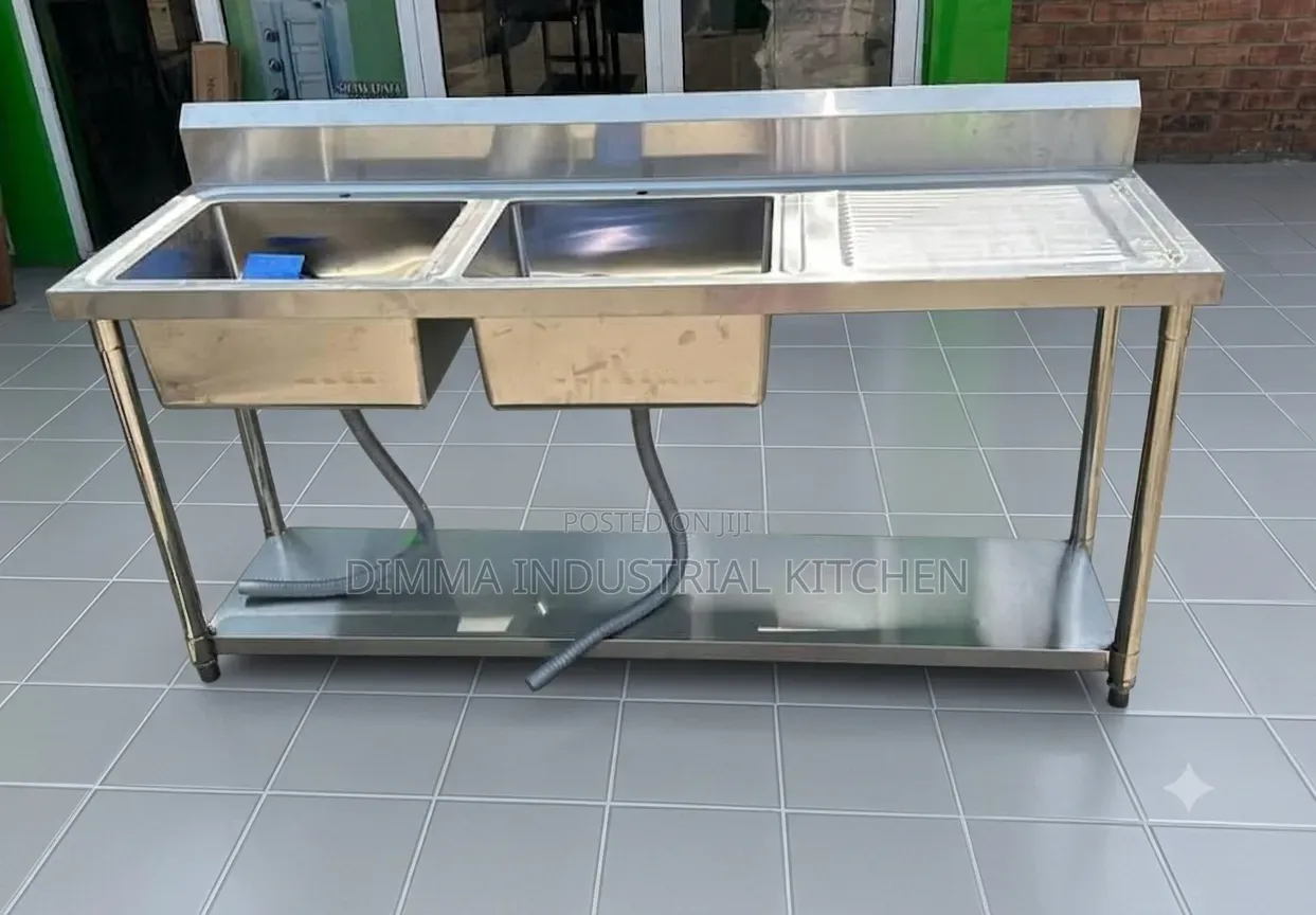 Double Stainless Steel Sink With Side and Under Shelf