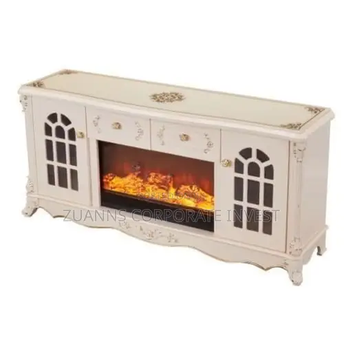 Royal Gold Television Stand With Electric Fireplace.