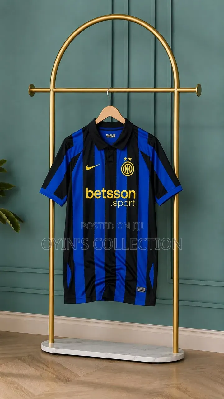 Inter Milan Black Blue Striped Football Jersey – Short Sleeve