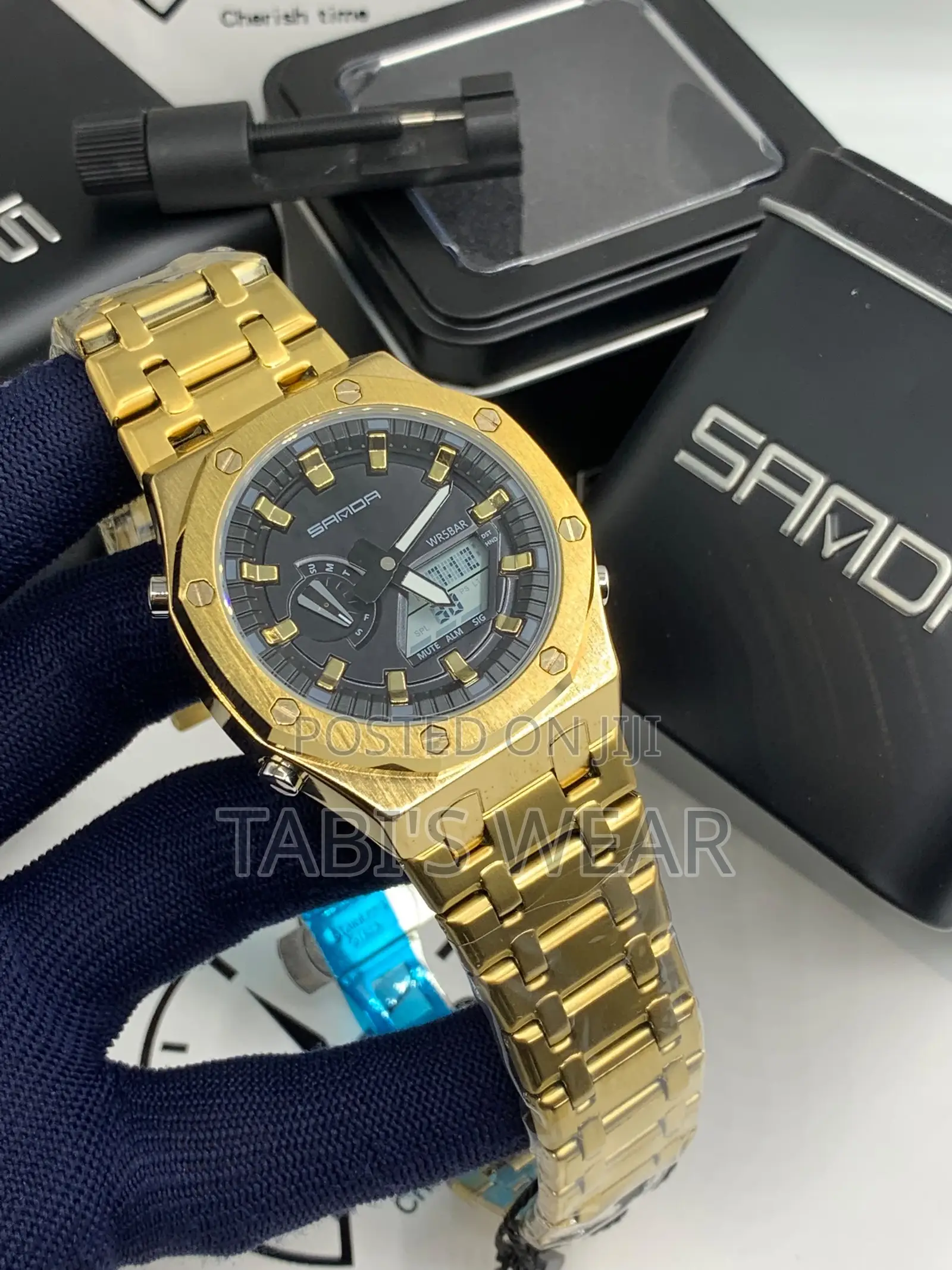 Sanda Stainless Steel Digital and Analog Display Wristwatch