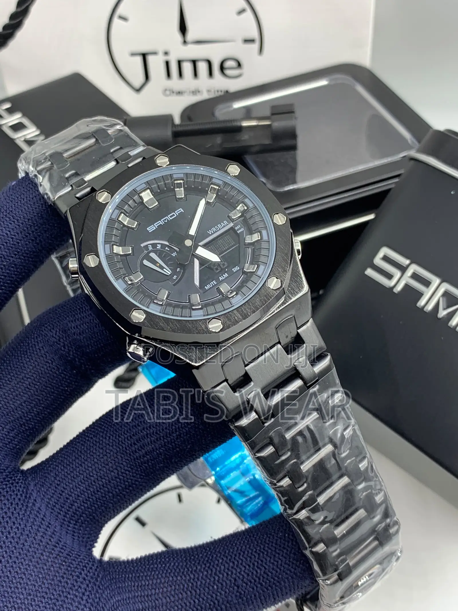 Sanda Stainless Steel Digital and Analog Display Wristwatch