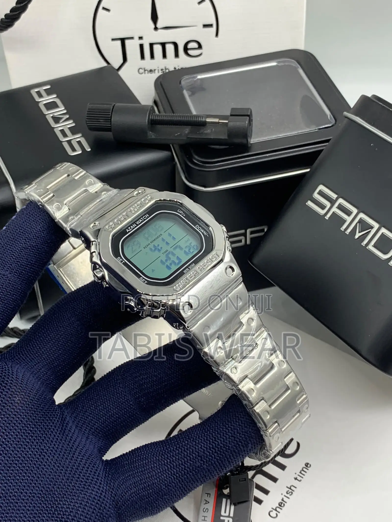 Sanda Digital Stainless Steel Wristwatch for Men