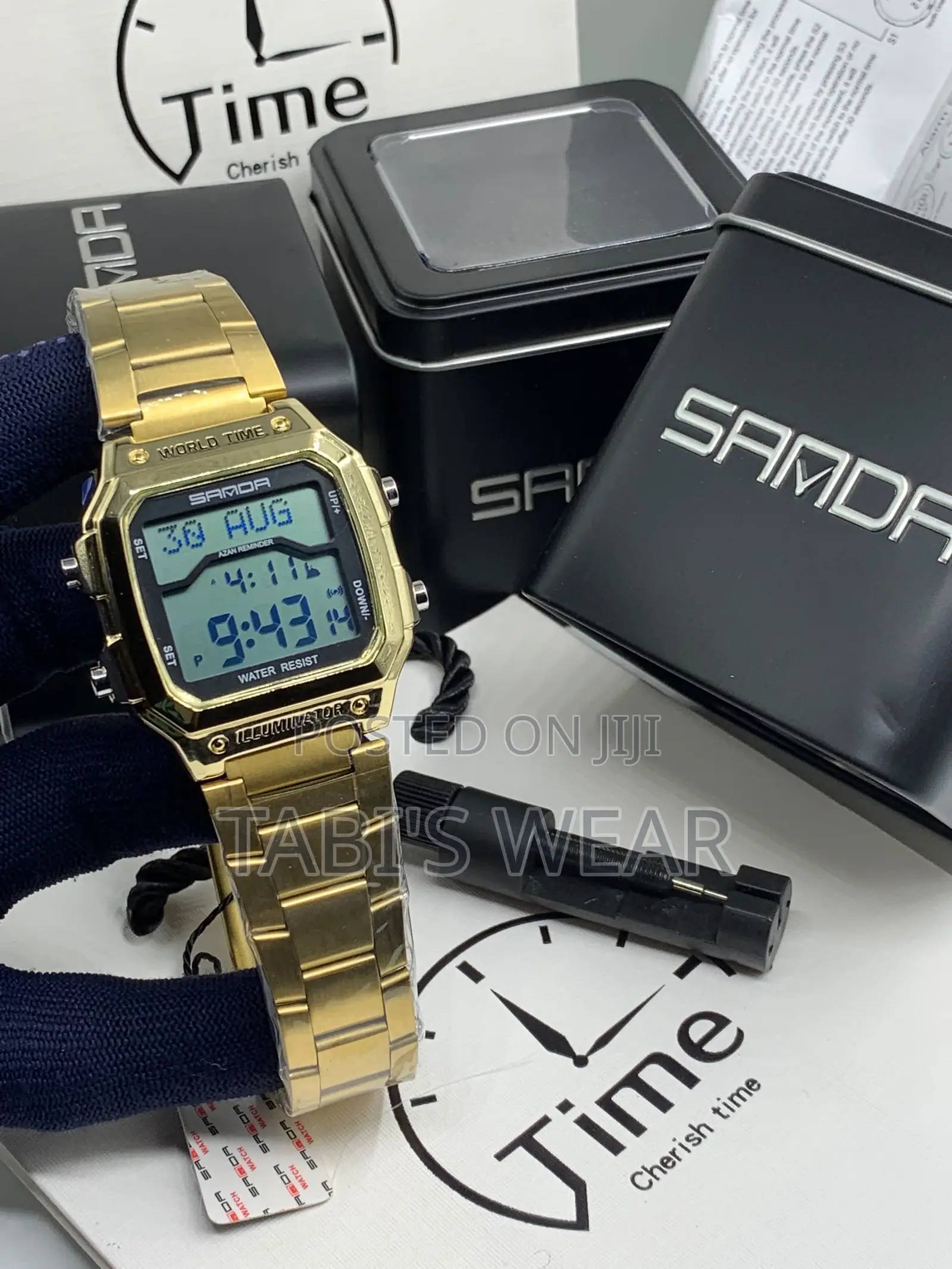 Sanda Digital Stainless Steel Wristwatch for Men