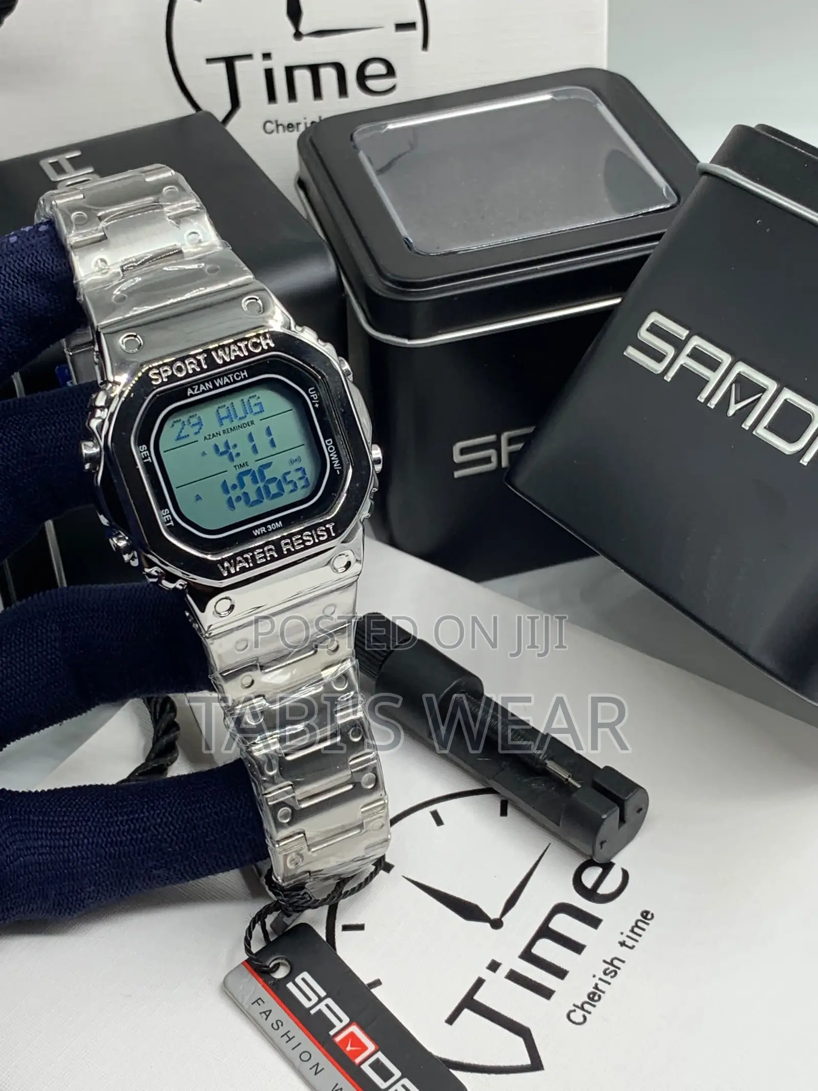Sanda Digital Stainless Steel Wristwatch for Men