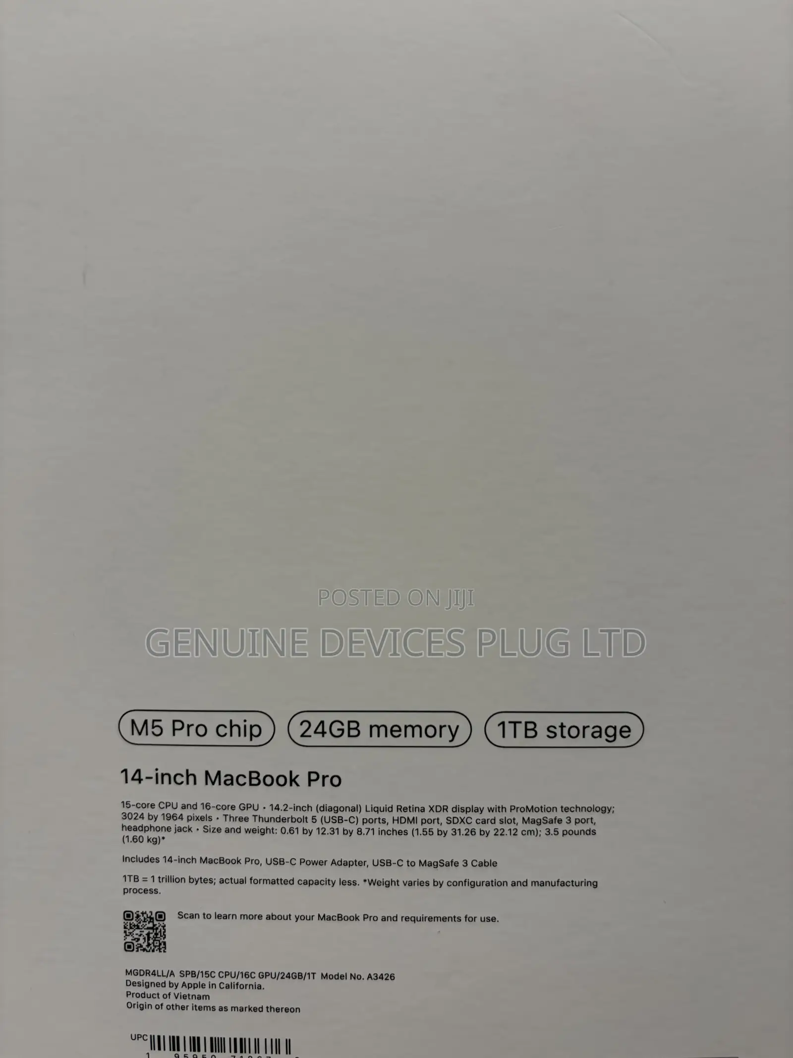New Laptop Apple MacBook Pro 2026 M5 Pro 24GB Apple M5 Pro SSD 1T