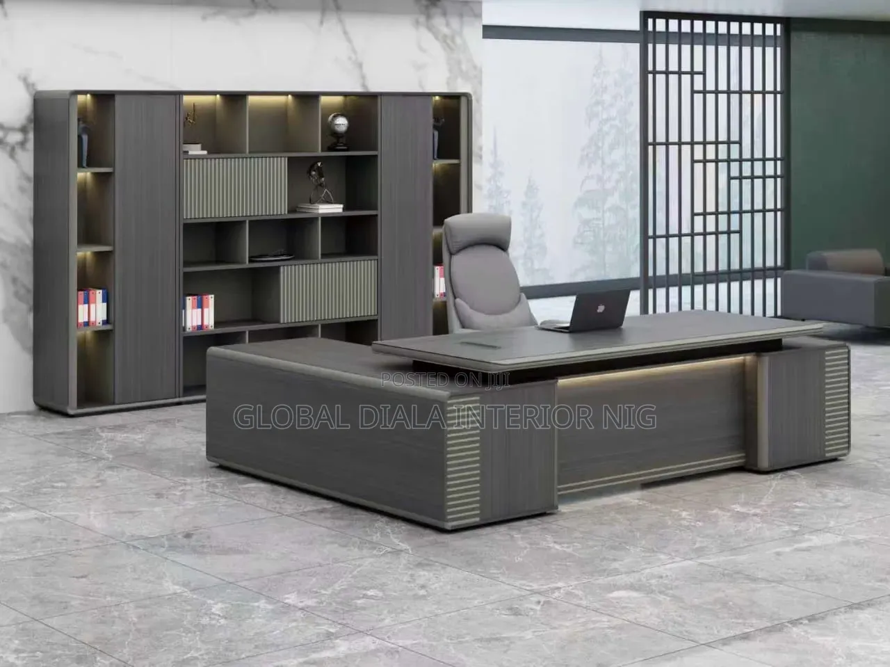 Modern Grey Executive L-Shape Office Desk
